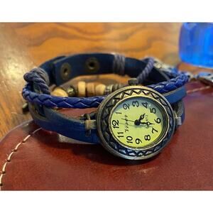 Women's Viser Watch, Bronze Tone with Leather and Beaded Band, Owl Charm